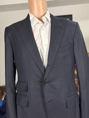 Tom Ford Navy Herringbone Blazer 52EU 42R US Men's Notch Lapel Wool Cashmere